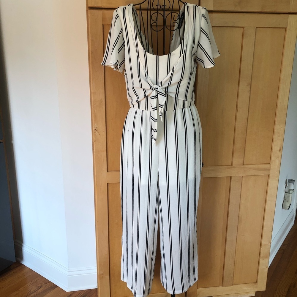 Crystal Doll white and black striped midi Jumpsuit